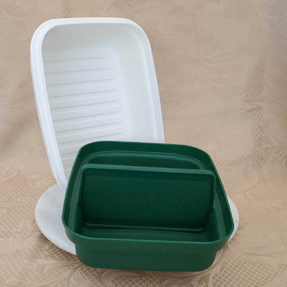 Tupperware Green and White Freezer Storage Container Durable Great for Ice Cream